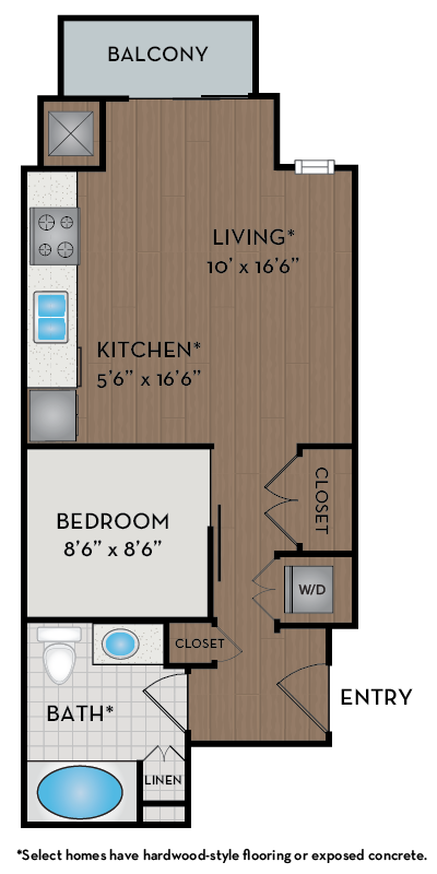 Floor plan for studio, 1 bath, 547 sqft